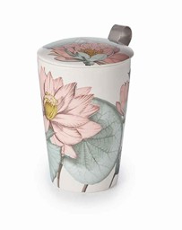 Bild von Padma Lotusblüte Porzellanbecher doppelwandig mit Sieb und Deckel